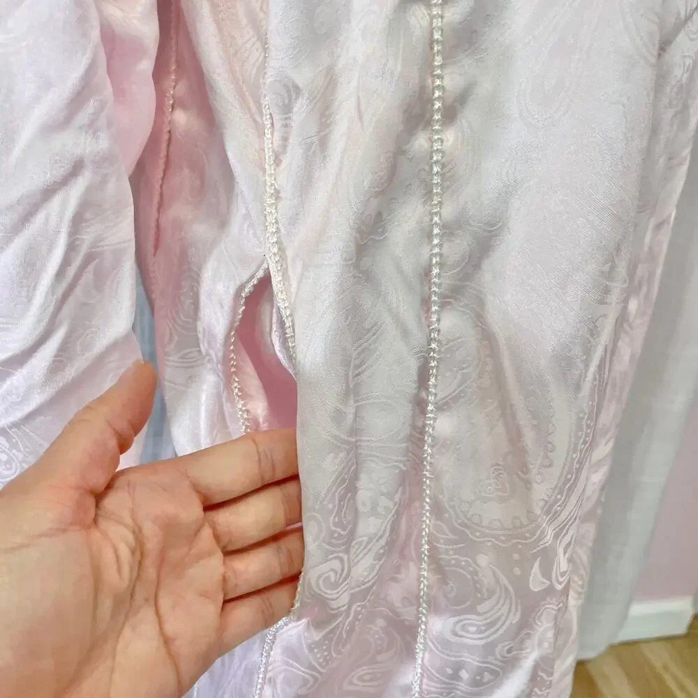 VTG Oscar De La Renta Night Gown Pink Paisley Satin Feminine Coquette Soft Girl